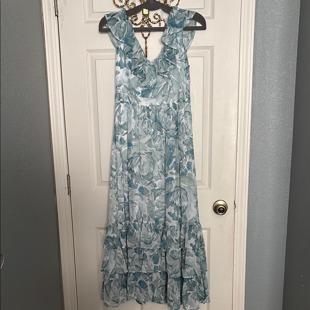 Floral Blue Sleeveless Dress